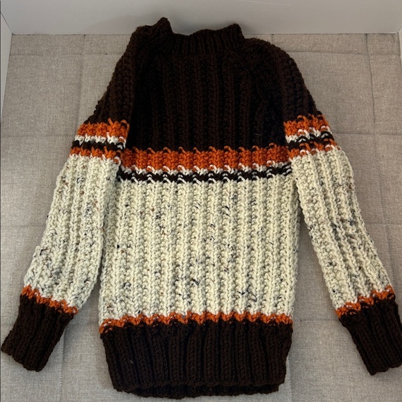 Chunky Knit Sweater with Stripes vintage. Hand made. - Picture 1 of 4